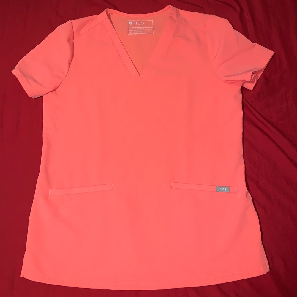 Hot Coral Figs scrub top